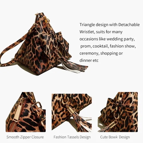 Miniatura 4 de INAWOW Bolso de mano de noche con lazo de cuero triangular para mujer