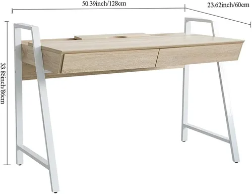 Miniatura 3 de Escritorio de madera para computadora con cajones para espacios pequeños, escritorio para el hogar, apartamento, oficina (beige)