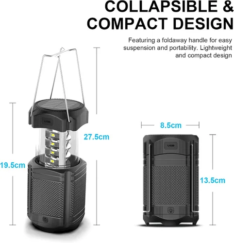 Miniatura 7 de Linterna de camping 5000mAh Solar con manivela telescópica, linterna LED recargable con USB, carga para cortes de energía, lámpara de batería