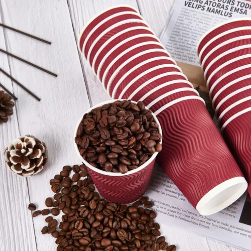 Miniatura 6 de JollyPack Paquete de 60 tazas de café de papel de 12 onzas, vasos desechables de color rojo vino con pared ondulada aislada para café, té y Vino