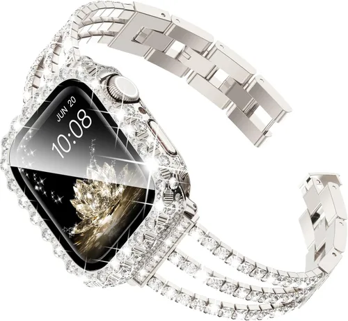 Miniatura 14 de Surace - Correa compatible con Apple Watch de 1.57 pulgadas para mujer series 6, 5 y 4, brazalete de eslabones brillantes con diamantes de brillo