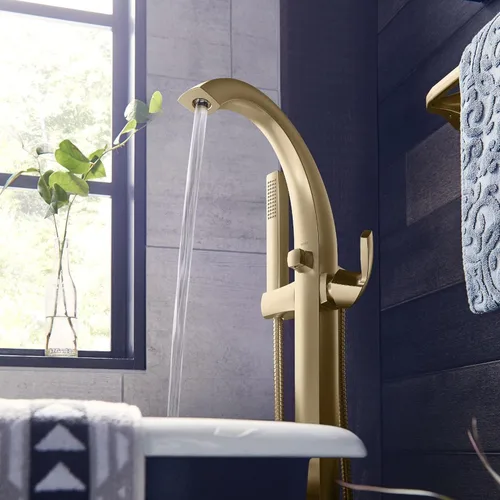 Miniatura 6 de Moen Voss 695BG - Llenador de bañera independiente de un solo mango de oro cepillado con ducha de mano