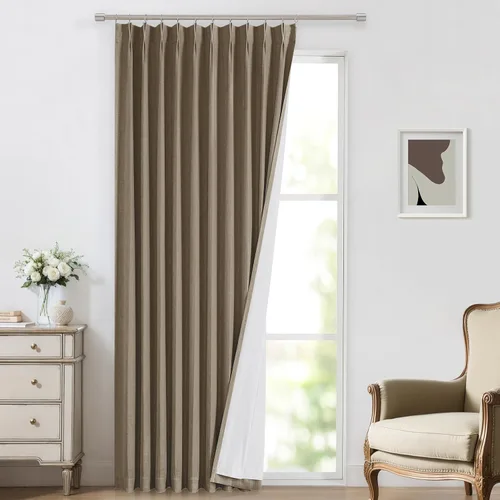 Miniatura 55 de Vision Home Cortinas marrones con pliegues pinzados de bloqueo total, cortinas de ventana de lino mezclado para oscurecimiento de la habitación, 95