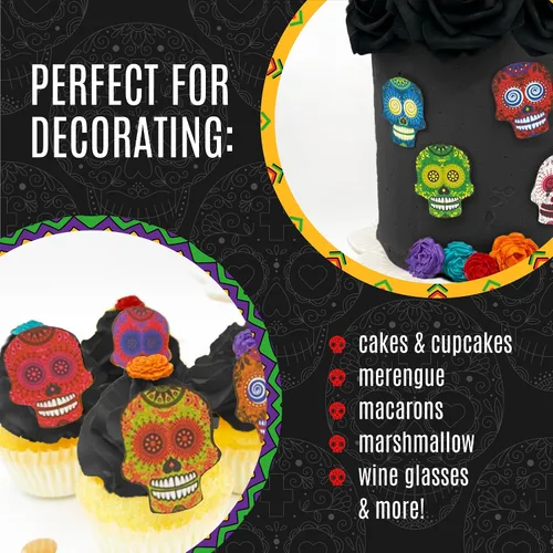 Miniatura 4 de Sugar Robot Inc. Sugar Skulls - Juego de 24 adornos comestibles para pasteles de Halloween Calaveras pequeñas