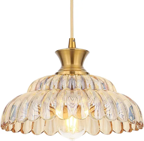 Miniatura 9 de Lámpara colgante de cristal rojo, 11.8 pulgadas, iluminación colgante vintage de vidrio dorado cepillado, lámpara de techo colgante moderna