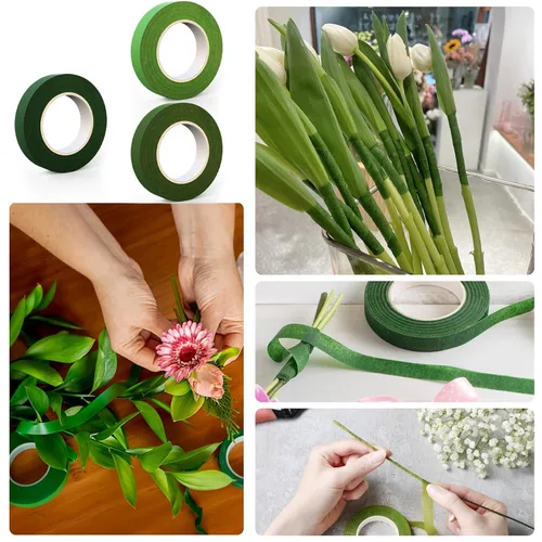 Miniatura 5 de GLAMFIELDS Cinta Floral y Alambre Floral, Kit de Arreglos Florales con Cinta Floral Verde para Ramos, Alfiler de Boutonniere, Cinta Blanca, Cortador