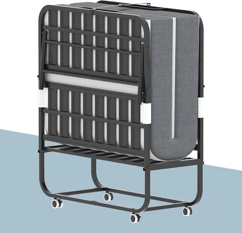 Miniatura 12 de Cama plegable, camas portátiles de 75 x 31 pulgadas para adultos, marco de metal resistente y resistente, cama plegable con ruedas