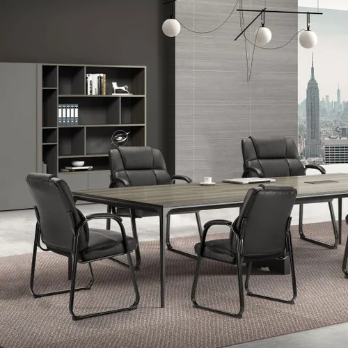 Miniatura 7 de Silla de sala de conferencias de piel sintética, sillas de respaldo alto con brazos acolchados y sin ruedas, silla de invitados para sala de espera
