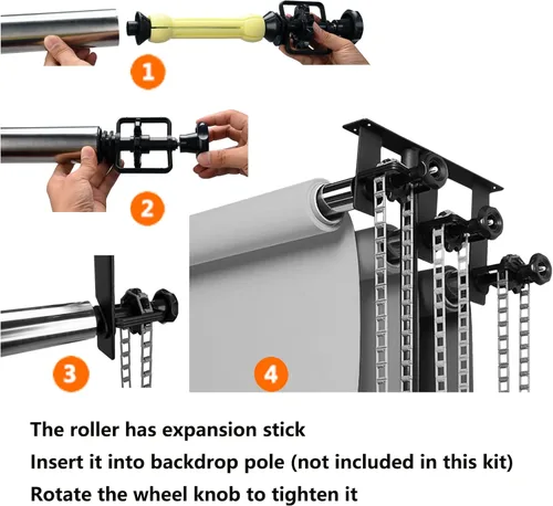 Miniatura 5 de Sistema de soporte de rodillo de fondo de fotografía, 3 rodillos, soporte de fondo de pared, soporte de fondo de soporte de luz Cadena de plástico