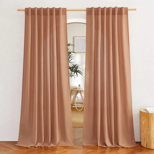 Miniatura 98 de NICETOWN Cortinas de lino grueso para dormitorio, privacidad añadida, bolsillo para barra y pestaña trasera, no se transparentan, mezcla de lino
