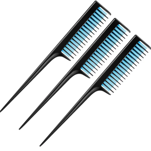 Miniatura 11 de Leinuosen Peine de cola de rata triple de 8 pulgadas con púa para mujer, corte ligero, seccionado, peine de dientes finos para retropeinar, añadir