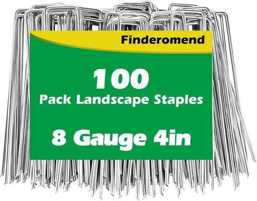 Paquete de 100 grapas de paisaje, estacas de jardín de acero galvanizado de calibre 8 de 4 pulgadas, pasadores de paisaje, grapas de césped para