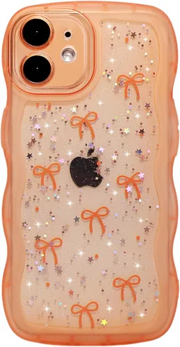 Miniatura 77 de Qokey Funda para iPhone 12 Pro Max de 6.7 pulgadas, diseño de onda rizada, borde transparente, brillante con purpurina, estrella brillante, bonita