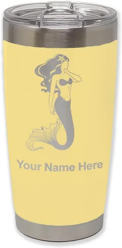 Miniatura 14 de LaserGram Vaso aislado al vacío de 20 onzas, sirena, grabado personalizado incluido (negro)