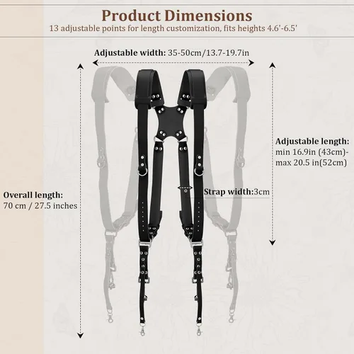 Miniatura 3 de Jumyee Double Camera Harness for 2 Cameras, Adjustable Dual Shoulder Leather Camera Strap for DSLR/SLR