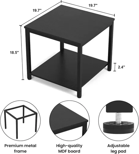 Miniatura 3 de Homieasy Mesa Auxiliar Cuadrada de 20 Pulgadas, Mesa de Centro de Café y Té de 2 Niveles, Mesitas de Noche para Sofá, Sillón, Cama, Mesa Auxiliar