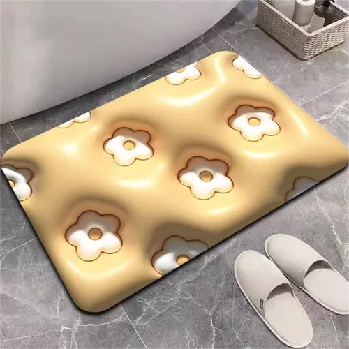 Miniatura 10 de LELEBEAR Tapete absorbente antideslizante visual 3D, tapete de baño de flores lindas, tapete de baño de barro de diatomeas suave, súper absorbente