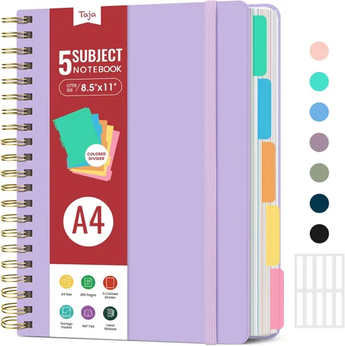 Miniatura 9 de Cuadernos de espiral con tapa dura para el trabajo con divisores y pestañas removibles, de 8.5"x11" con 5 divisiones para tomar notas y organizador