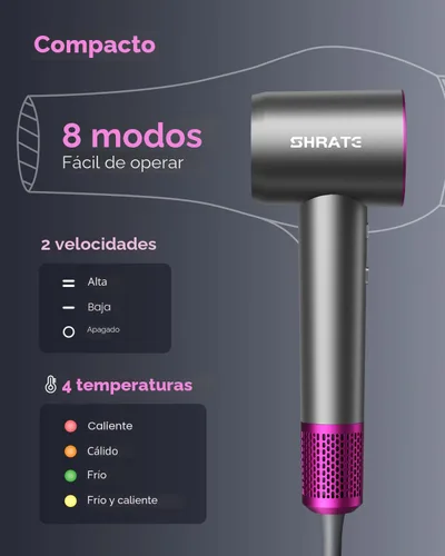 Miniatura 9 de SHRATE Secador de pelo iónico profesional de alta velocidad Secado ultrarrápido 500 millones de iones negativos Bajo ruido 160000 RPM