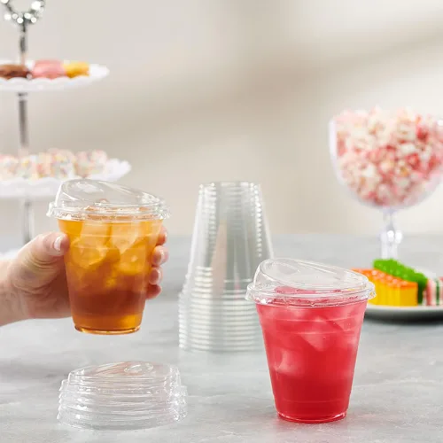 Miniatura 2 de GUSTO Vasos de plástico transparente con tapas [12 oz - 100 unidades] – Vasos desechables para bebidas de café helado con tapas sin pajilla para 12