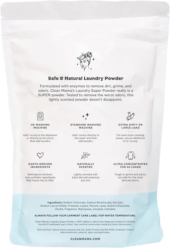 Miniatura 2 de Clean Mama Detergente en polvo para ropa sucia, detergente en polvo extra fuerte, detergente natural para ropa para pieles sensibles, alimentado por