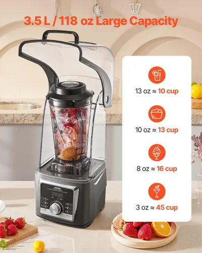 Miniatura 4 de VEVOR Licuadora Profesional para Batidos, 118 oz 1400W, con Motor Potente, Licuadora Multifuncional para Procesamiento de Alimentos con Cubierta