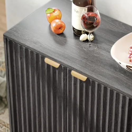 Miniatura 9 de HOMCOM Aparador de buffet con almacenamiento, mesa de buffet moderna acanalada de 55 pulgadas, gabinete de consola de barra de café con 2 estantes