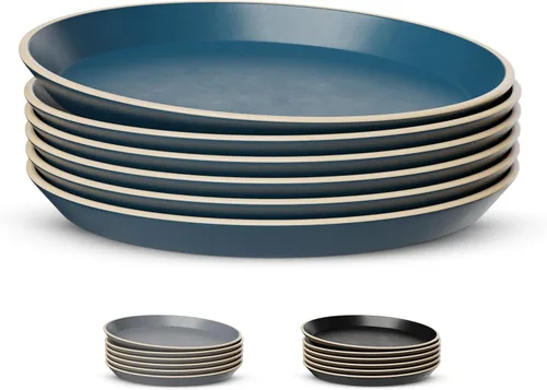 Miniatura 5 de KooK Platos de ensalada, platos redondos de cerámica para aperitivos y postres, aptos para lavavajillas y microondas, gres, borde alto, 8.5