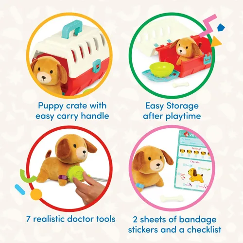 Miniatura 4 de Battat – Mini kit de juego veterinario (11 piezas) – Perro de peluche y transportín – Pegatinas y lista de verificación – Estetoscopio de juguete