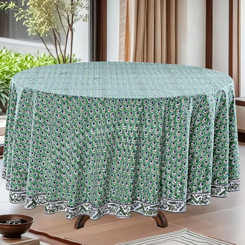 Miniatura 35 de Ridhi Mantel redondo con estampado de bloque a mano, 100% algodón, reutilizable, color rosa flamenco, de 60 pulgadas, mantel decorativo para uso
