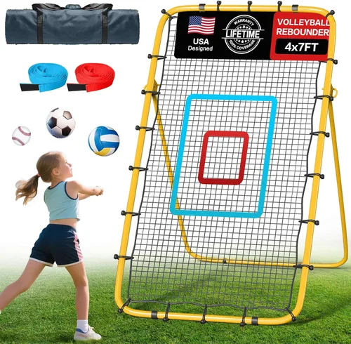 Miniatura 9 de Red de rebote para voleibol de 7x4 pies, red de rebote ajustable de 5 ángulos para practicar zambullidas, posicionamiento, clavado