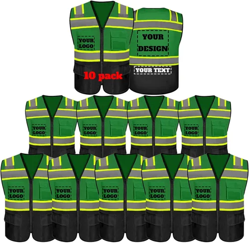 Miniatura 18 de Chaleco de seguridad reflectante de alta visibilidad con 5 bolsillos y cremallera clase 2 para adultos, unisex, ropa de trabajo de seguridad