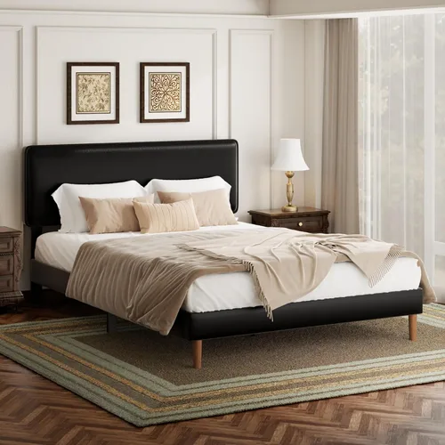 Miniatura 6 de HAOARA Marco de Cama con Plataforma Tapizada de Tamaño Completo, Cabecera Ajustable de Cuero PU, No Necesita Somier, Soporte de Listones de Madera