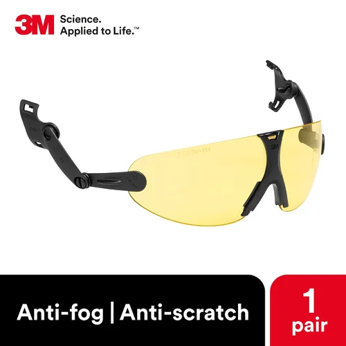 Miniatura 4 de 3M Anteojos de seguridad, ANSI Z87, lente ámbar antiniebla, se fija a la suspensión del casco, paquete de 1