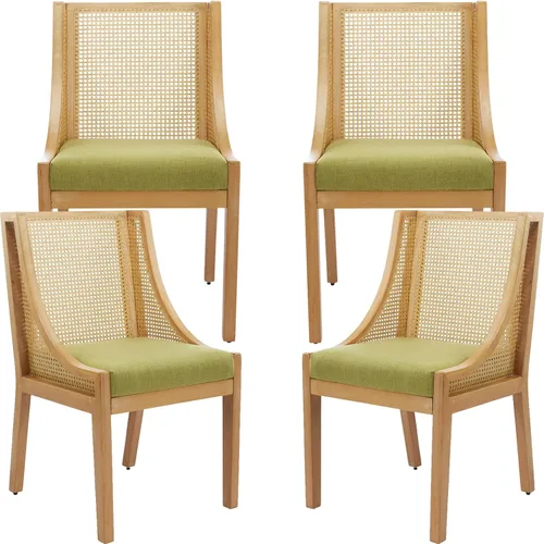 Miniatura 22 de ODUSE-DAILY French Country - Juego de 2 sillas de comedor de ratán beige, sillas de comedor de madera con respaldo de caña y asiento tapizado