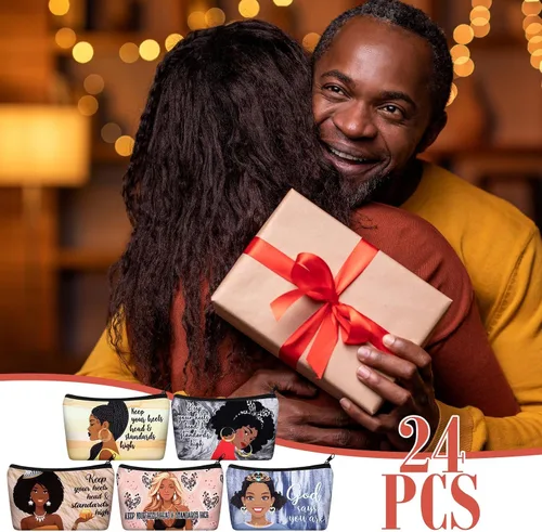 Miniatura 3 de Talltalk 24 bolsas de maquillaje afroamericanas negras para mujeres, bolsas de lona bíblica a granel, regalo cristiano para mujeres, artículos