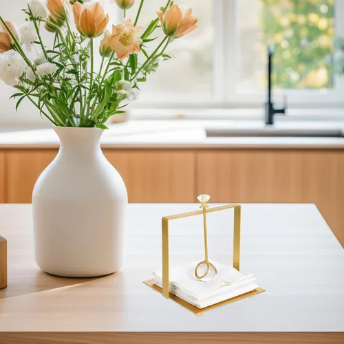 Miniatura 4 de MAGICLULU Metal Napkin Holder with Weighted Arm, Gold Metal Paper Towel Dispenser Stand for Kitchen and Dining Tabletop Use, Modern Square Napkin
