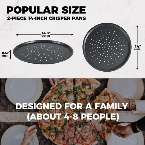 Miniatura 4 de HONGBAKE Bandeja para Pizza de 14.8 Pulgadas con Agujeros, Paquete de 2 Bandejas Antiadherentes para Pizza para Horno, Bandeja de Pizza Perforada