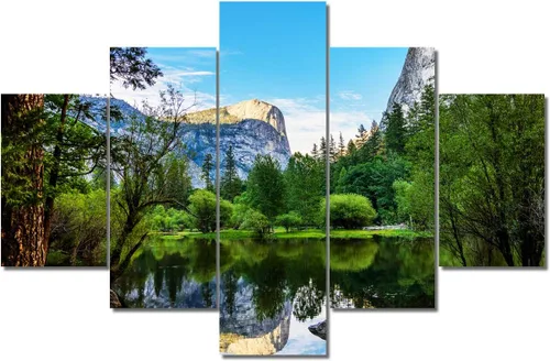 Miniatura 38 de TUMOVO Lienzo decorativo para pared de sala de estar, 5 paneles de naturaleza, Alaska, Estados Unidos, autopista alrededor de montañas, paisaje