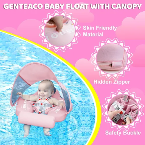 Miniatura 5 de Mambobaby - Flotador de natación para bebé con toldo y cola, flotador de piscina infantil no inflable con material agradable a la piel para bebés