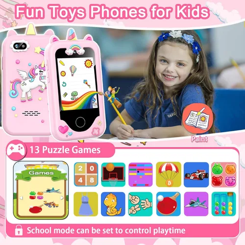 Miniatura 5 de Teléfono inteligente para niños para niñas, juguetes, regalos para niños de 3 a 10 años, Navidad, cumpleaños, juguetes para niños, pantalla táctil