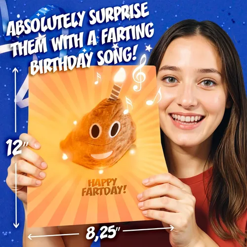 Miniatura 2 de Tarjeta de cumpleaños desplegable de felpa pedos, ilumina y reproduce una versión divertida de la música "Happy Birthday", divertidas tarjetas