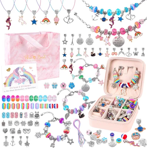 Kit de Fabricación de Pulseras con Abalorios de ELLENER - Un Regalo Perfecto de Cumpleaños y Vacaciones para Niñas de 6, 7, 8, 9, 10 Años con Caja
