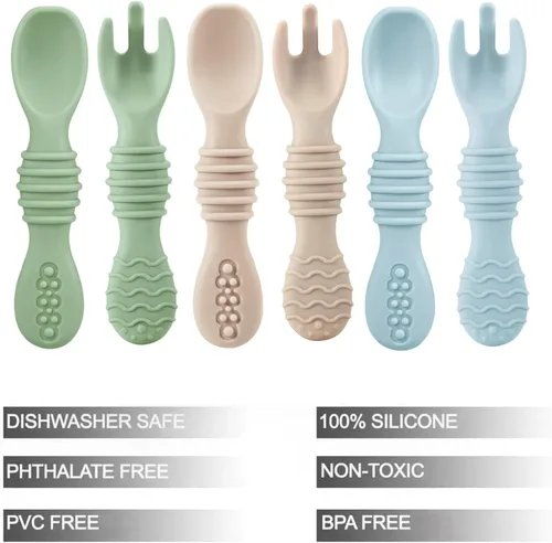 Miniatura 2 de PandaEar Paquete de 6 Cucharas y Tenedores de Silicona para Bebés Juego de Alimentación para Bebés Utensilios de Autoalimentación, Cucharas