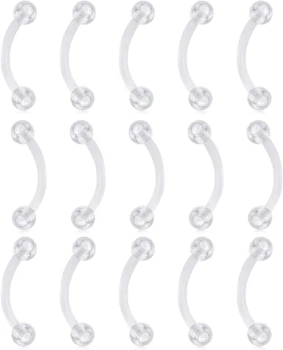 Miniatura 8 de FECTAS Aretes de plástico flexible transparente de 16G y 14G, anillos para cejas, barras curvadas, retenedores para piercing de vientre, 15