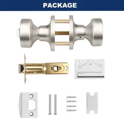 Miniatura 6 de Orger 1 paquete de pomos interiores de níquel satinado, perilla reversible de privacidad con cerradura, pomo redondo sin llave para baño y dormitorio