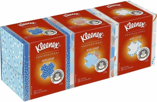 Kleenex Pañuelo facial antiviral profesional, a granel (21286), 3 capas, blanco, formato vertical en caja, diseñado para negocios (55 tejidos/caja,