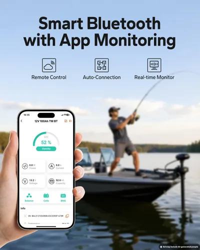 Miniatura 2 de Litime Batería LiFePO4 para Motores de Pesca por Curricán de 12V 100Ah (Grupo 31), Baterías de Litio Bluetooth de 12 Voltios, Máx. 15000 Ciclos