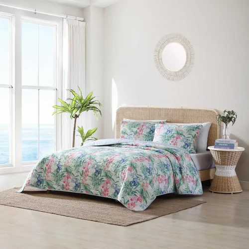 Miniatura 7 de Tommy Bahama - Juego de edredón tamaño Queen, ropa de cama reversible de algodón costero con fundas a juego, juego de ropa de cama botánica colorido