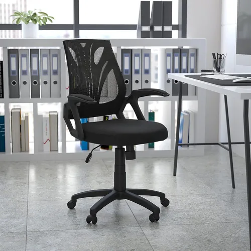Miniatura 2 de Flash Furniture Sam Silla de oficina giratoria de malla negra con brazos abiertos